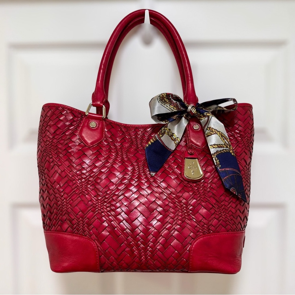 SOLD Cole Haan Optical Weave Leather Tote Red Shoulder Bag